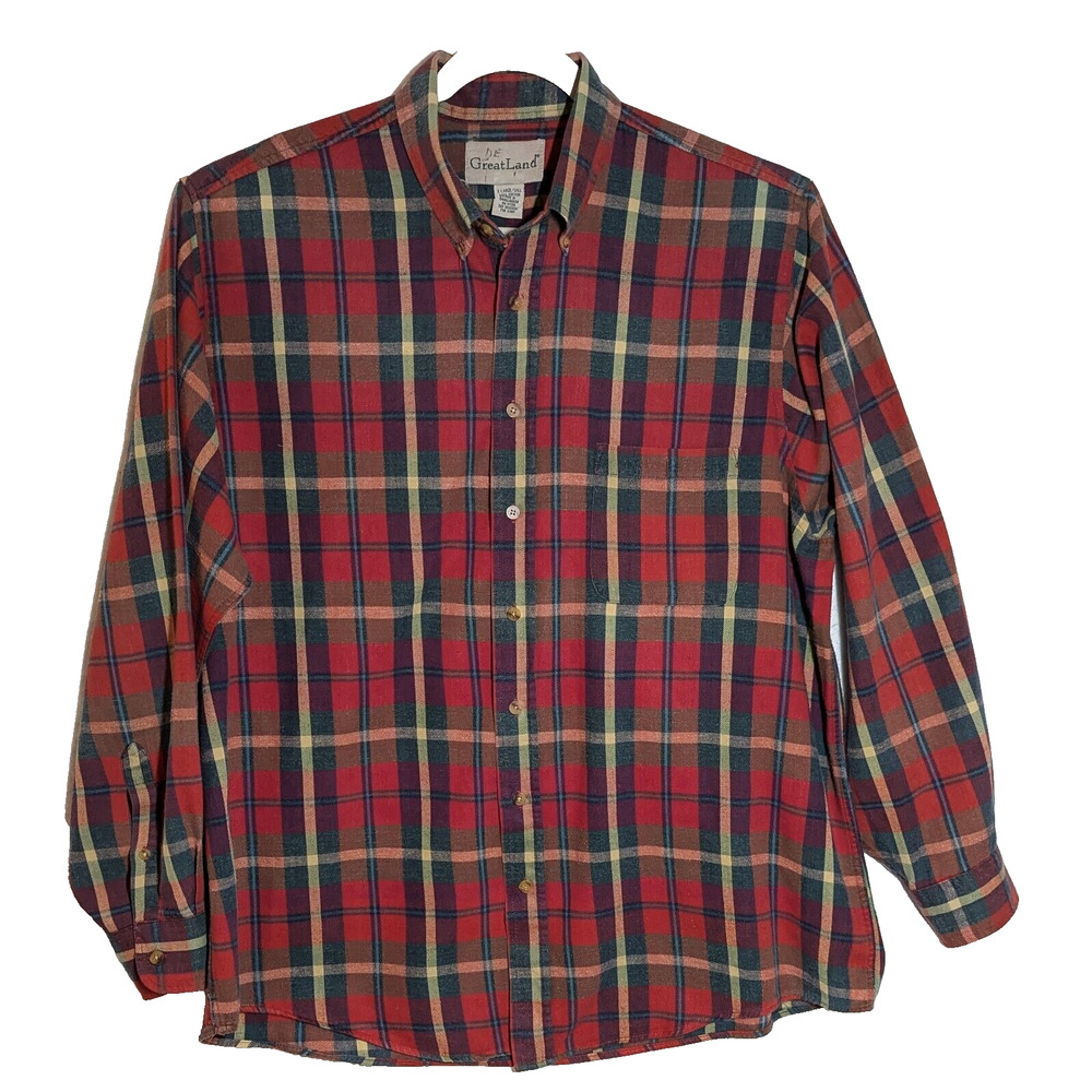 Vintage Great Land Cabincore Flannel Shirt Men Size XLT Red Plaid Long Sleeve